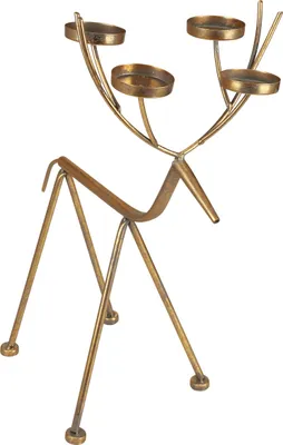 Produktbild von Teelichthalter Metall Hirsch, Adventsdeko Kerzenhalter, Hirschfigur mit Geweih für Teelichter H44,5 cm