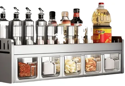 Produktbild von Gewürzregal, Wandmontage, platzsparendes Design, 5 Gläser, L