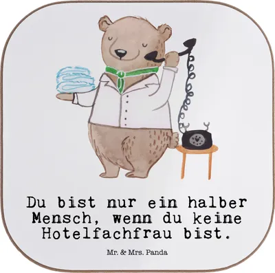 Produktbild von Mr. & Mrs. Panda Getränkeuntersetzer Hotelfachfrau Herz - Weiß - Geschenk, Lustig, Spruch, Ausbildung, Tischschoner, Holzuntersetzer, Untersetzer Glas, gläseruntersetzer