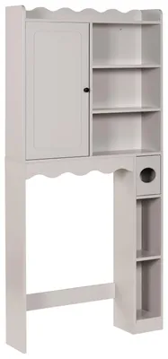 Produktbild von BELIANI Waschmaschinenumbauschrank Hellbeige MDF mit Tür Klassischer Waschmaschinenüberbau Waschmaschinenschrank Trocknerschrank WC-Überbauschrank