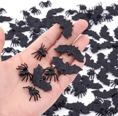 Obrázok produktu pre Sada 200 malých dekorácií na Halloween: pavúky a netopyre