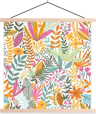 Produktbild von MuchoWow® Textilposter Sommer - Blumen - Pflanzen 60x60 cm mit holzfarbenen Rahmen - Wanddekoration