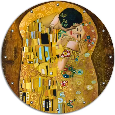 Produktbild von Wallario rundes Outdoor-Poster für Garten oder Balkon, Motiv Der Kuss von Klimt, 90 cm Durchmesser