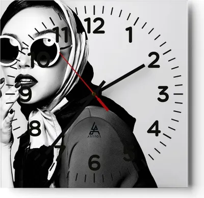 Produktbild von Wanduhr - Quadrat - Glasuhr - Frau Brille Jahrgang - 40x40cm - Schleichendes Uhrwerk - Lautlos - zum Aufhängen bereit - Dekoration Modern - Wanddekoration aus Glas - C4AC40x40-4457