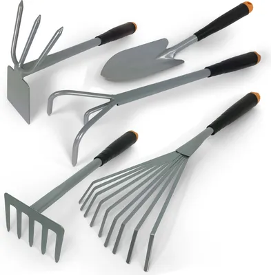 Produktbild von 5-tlg. Gartenwerkzeug Set Harke Hacke Kralle Stahl