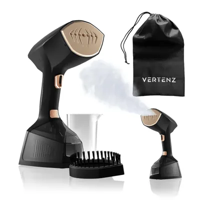 Produktbild von VERTENZ Aura 50 | Steamer Tragbarer Dampfglätter | Konstante Dampfleistung 45g/min | 2000W | 360ml | Dampfbürste | 40s Schnellaufheizender | Schwarz