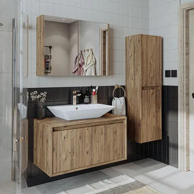 Produktbild von Roomart ATLANTIC-85 Badmöbel-Set 4-teilig 85 cm breit, Eiche