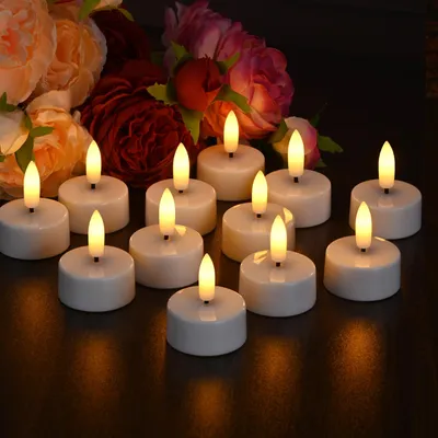 Image de EXTSUD : Lot de 12 bougies LED en forme de bougies chauffe-plat, avec minuterie, fonctionnant sur piles
