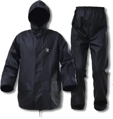 Produktbild von Regenbekleidung für Herren und Damen, wasserdichte, robuste Regenjacke, Regenanzug zum Angeln, mit integrierter Kapuze (Schwarz, Größe S)