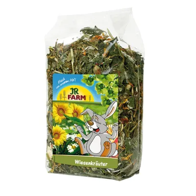 Produktbild von JR Farm Wiesenkräuter, Heu, 150 g, Kaninchen, Himbeerblätter, Weizenkraut, Karotten, Erbsenflocken, Brennnessel, Ackerbohnenflocken, Melisse,..., Tasche
