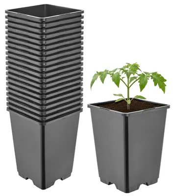 Produktbild von Garronda 20er-Set hohe quadratische Kunststoff-Anzuchttöpfe mit Drainagelöchern für Garten, Schwarz, 11 x 11 x 15,5 cm, 1,25 L GD-KW-HS