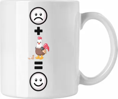 Produktbild von Trendation - Hühner Tasse Geschenk für Bauern Landwirt Hühner Liebhaber Lustige Geschenkidee :( + Hühner = :) Geburtstag (Weiß)