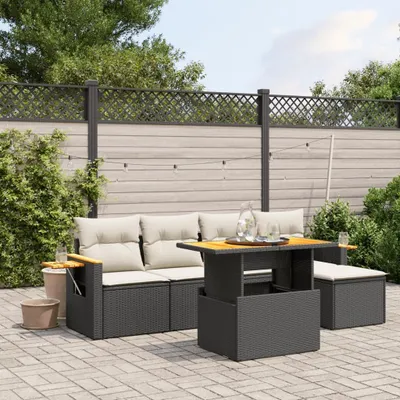 Produktbild von 6-tlg. Garten-Sofagarnitur - mit Kissen Schwarz Poly Rattan - Gartenmöbelset 3273492