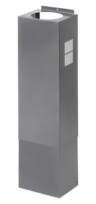 A gray, rectangular chimney extension for a kitchen hood.