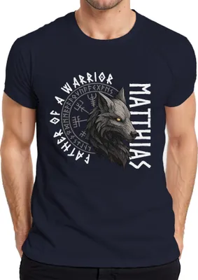 Obrázok produktu pre Viking Wolf Otec bojovníka Personalizované severské pánske tričko, námorná farba, XXL