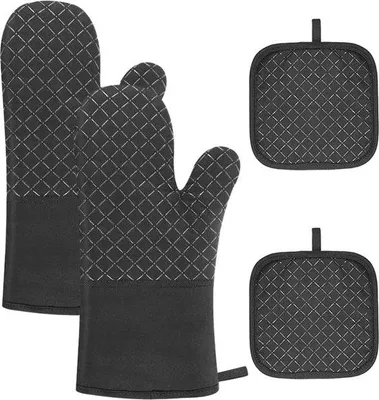 Produktbild von Famanu Ofenhandschuhe und Topflappen - 2 Stück Baumwolle - Schwarz