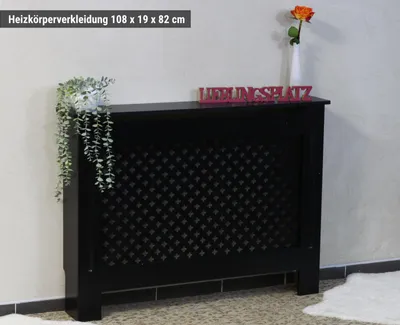 Produktbild von Heizungsverkleidung Heizkörperabdeckung Abdeckung Cover Schrank Holz MDF schwarz Gitter 112x82 cm