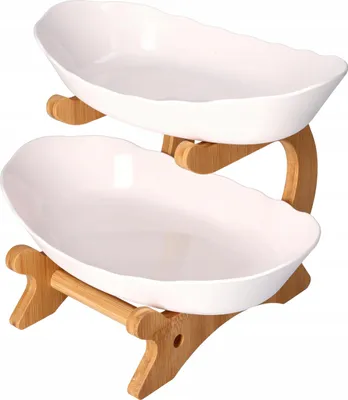 Immagine prodotto di Portafrutta a 2 ripiani in bambù con ciotole per frutta e snack BIANCO 19,5*23*19,5 cm