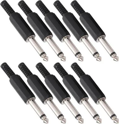 Immagine prodotto di 10 connettori jack mono da 6,35 mm, tipo a saldare, per chitarra e altoparlante