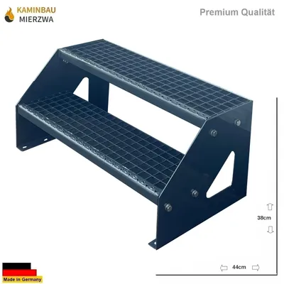 Produktbild von Gitterrost Stahl Freistehende Treppe 2 Stufen Verzinkt & Anthrazit Pulverlackiert - (L x B x H) 44cm x 100cm x 38cm