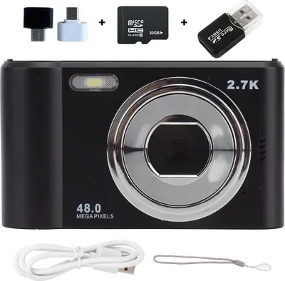 Produktbild von ZELURXX Mini Digitalkamera mit Lanyard, CCD, 2,4 Zoll, 8x Zoom, Tragbare Videokamera, Kartenkamera, Geschenk für Kinder, Studenten, Schwarz