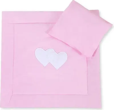Produktbild von Bobono Babybettset mit Füllung Rosa Herzen Decke und Kissen 100% Baumwolle -