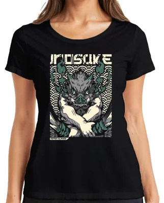 Zdjęcie produktu dla Inosuke Demon Slayer Wild Boar Mask Anime Gift Japan Y2K Streetwear Ladies T-Shirt, Czarny, M