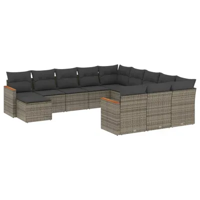 Produktbild von Modulare Garten-Sofagarnitur, 12-teilig, Grau, aus UV-beständigem PE-Rattan, mit pulverbeschichtetem Stahlrahmen, inkl. dunkelgrauer Kissen