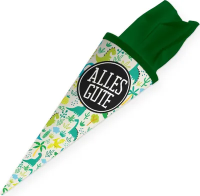 Produktbild von itenga Geschwister Schultüte 35 cm "Dinos" mit Aufkleber "Alles Gute"