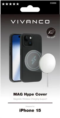 Produktbild von ViVanco™Mag Hype Cover für iPhone 15, Magnetic Wireless Charging Support, Cover, Apple, iPhone 15, 15,5 cm (6.1"), Schwarz