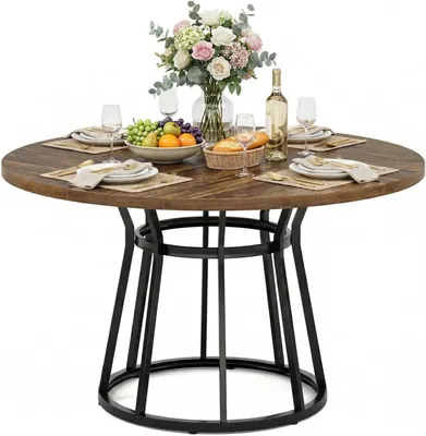 Image de Table ronde - Table à manger ronde - Table de cuisine - Table de petit-déjeuner - Table de 120 cm - Structure en métal robuste