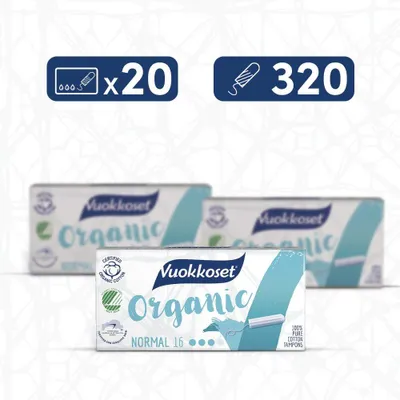 Zdjęcie produktu dla ZAPAS Tamponów BIO NORMAL 320 szt. | 100% Bio-Bawełna, Hipoalergiczne | Biodegradowalny Pakiet na Co dzień