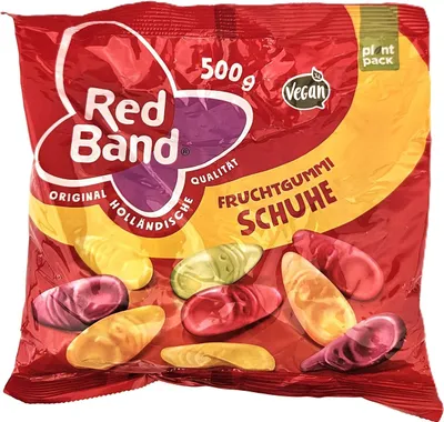 Produktbild von Open Food fruchtgummi schuhe - Red Band - 500 g, 500 g, B, e160c, e901, Nl 4900 Ab Nah Ener D Emnufdnick, Kootzaad), Saflor, Curcunin) Red Band/ Cloetta Holland Bv,..., 1470 kJ, 349 kcal