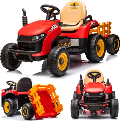 Produktbild von Kinder Traktor Schlepper Bulldog mit Anhänger Kinderauto mit Fernbedienung Tractor Kinder Elektroauto Rot