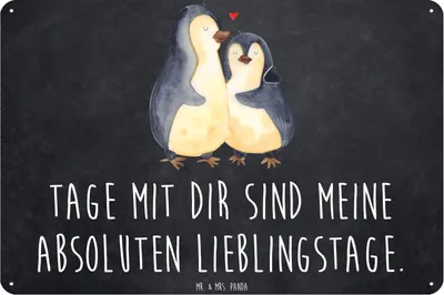 Produktbild von Mr. & Mrs. Panda tafel Pinguin umarmen DIN A3 - Kreidetafel - Geschenk, Blechschild, Liebe, Paar, Wandbild, Hochzeitstag, Schild, Türschild, Metallschild