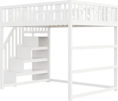 Produktbild von Fortuna Lai Etagenbett für Kinder 140*200 mit Treppe ,Hochbett aus Massivholz mit Sicherheitsgeländer, Stern- und Monddekoration.Weiß