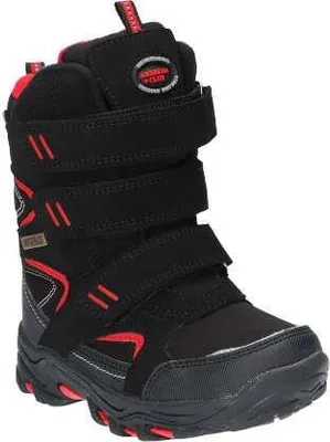 Produktbild von American Club Wt16223 Kinder Winterstiefel Softshell mit Klettverschluss | Gefüttert mit Fleece | Wasserdicht, Rutschfest & Warm | hochwertig Winterschuhe Schwarz/Rot 27