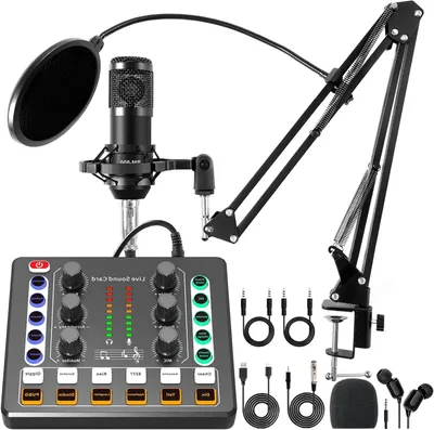 Productafbeelding van Podcast set - Audio interface mixer - Muziek opnemen - Rijke geluidseffecten - Metaal - Zwart
