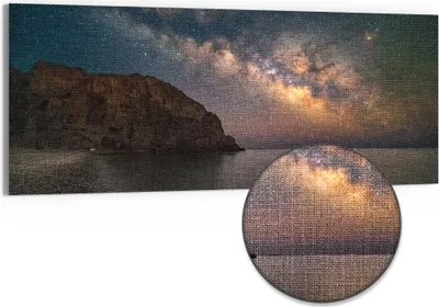 Produktbild von DEQORI Hybrid Leinwand Bild 125x50 cm 'Kosmische Küstenlinie' Wandbild Glas flach modern