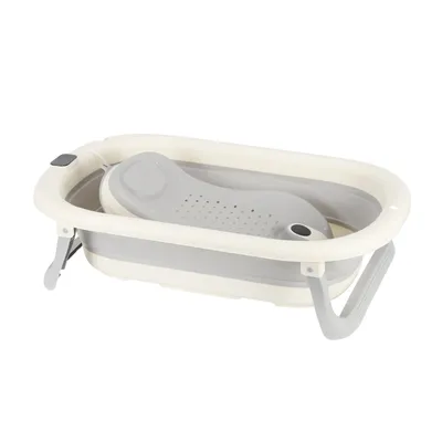 Produktbild von Baby Badewanne Set Faltbar mit Thermometer und Badewannensit für Neugeborene und Babys Grau