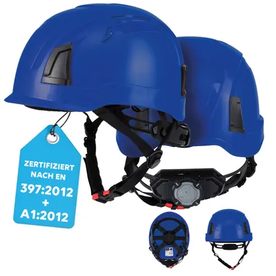 Produktbild von PRO FIT Arbeitsschutzhelm D!-Rock – Robuster Schutzhelm, Sicherheitshelm, Belüfteter Bauhelm, Anpassbares Kopfband & Kinnriemen - Blau