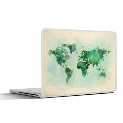 Produktbild von MuchoWow® Laptop Aufkleber Sticker Cover Weltkarte - Aquarell - Grün 31x22.5 cm - Laptop-Deko