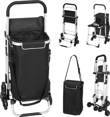 Produktbild von Einkaufstrolley, 40 L Oxford-Tasche, 3-Rad-Design, Aluminiumrahmen, Sitz, Grau