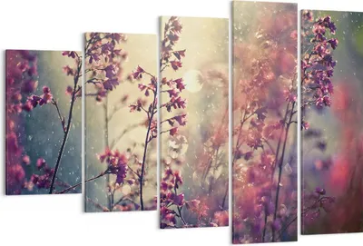 Produktbild von Bild auf Leinwand - Leinwandbild - 5 Teile - Blumen Regen Licht - 150x100cm - Wand Bild - Wanddeko - Wandbilder - Leinwanddruck - Bilder - Wanddekoration - Leinwand bilder - Wandbild - EG150x100-4218