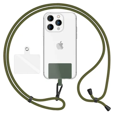 Produktbild von HoldMe Air Edition - Universal Lanyard mit 2 Pads & Karabinerhaken (matt-schwarz) - 160cm Handyband zum Umhängen - Oliv Grün