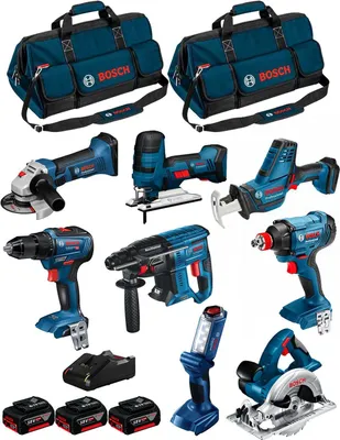 Produktbild von BOSCH Kit 18V BK801BAG (GDX 18V-180+GSR 18V-55+GBH 18V-21+GKS 18V-LI+GST 18V-LIS+GWS 18-125V-LI+GLI 18V-300+GSA 18V-LIC+3x4,0Ah)