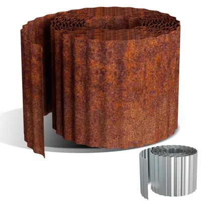 Produktbild von Faziango Rasenkante 20m, Wellen verzinkt Beetbegrenzung, 15cm Höhe, Raseneinfassung Ideal für Rasenbegrenzung, Metall, Rost