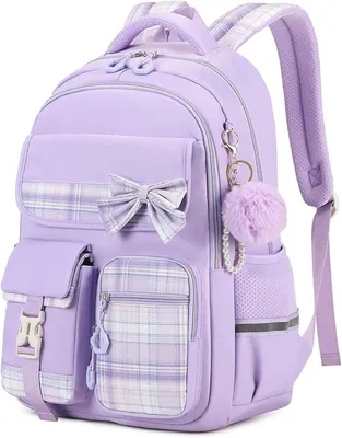 Produktbild von Schulrucksack Mädchen – Wasserdichter Rucksack mit Trolley-Gurt – Großer Schulranzen – Laptop-Rucksack – Büchertasche – Für Teenager/Kinder – Lila