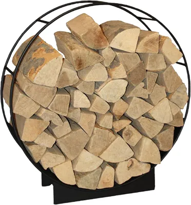 Produktbild von Holzwiege Ø 75 cm in Schwarz – Metallkorb für Brennholz – Aufbewahrungslösung für Kamin, Ofen und Feuerstelle – stabile Holzablage und dekorativer Korb für das Wohnzimmer