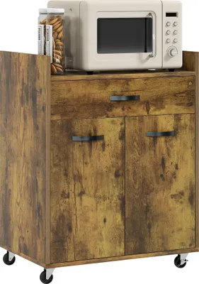 Image de HOMCOM Chariot de service desserte de cuisine à roulettes tiroir placard 2 portes étagère en bois effet bois d'acajou